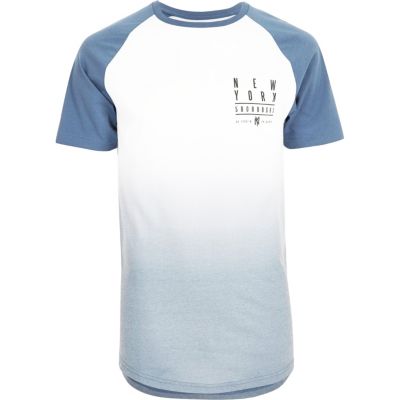Blue faded print raglan T-shirt